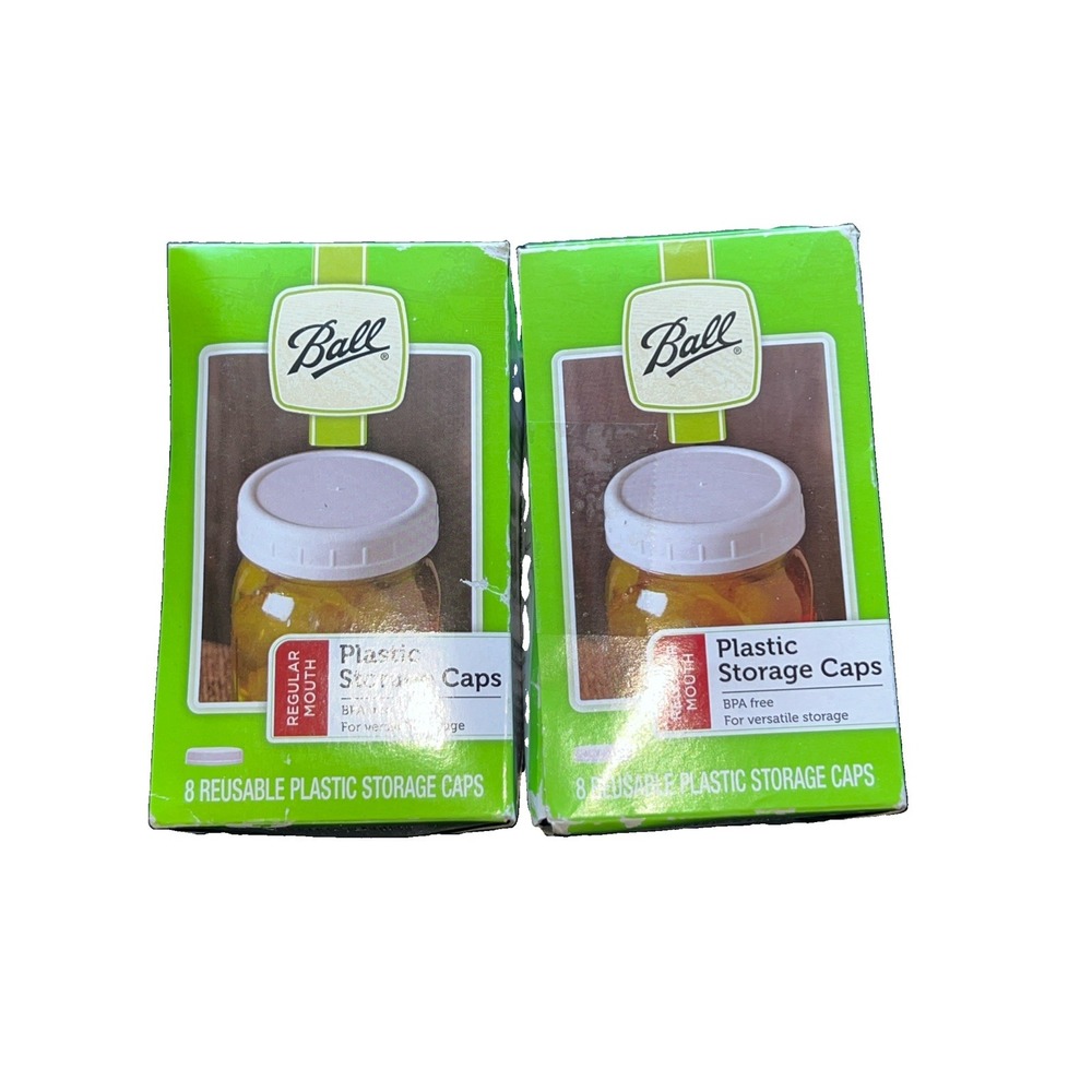 Set Of 2-8 Ball Regular Mouth Reusable Plastic Canning Jar White Storage Lids